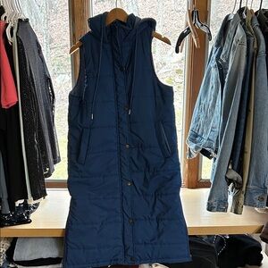 SHEIN Navy Long Hooded Sleeveless Puffer Vest